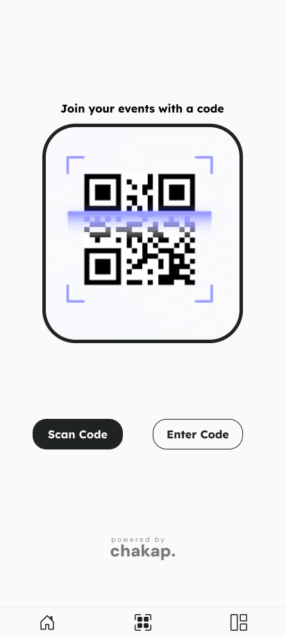 Chakap QR code sharing screen for inviting guests to contribute to the event gallery