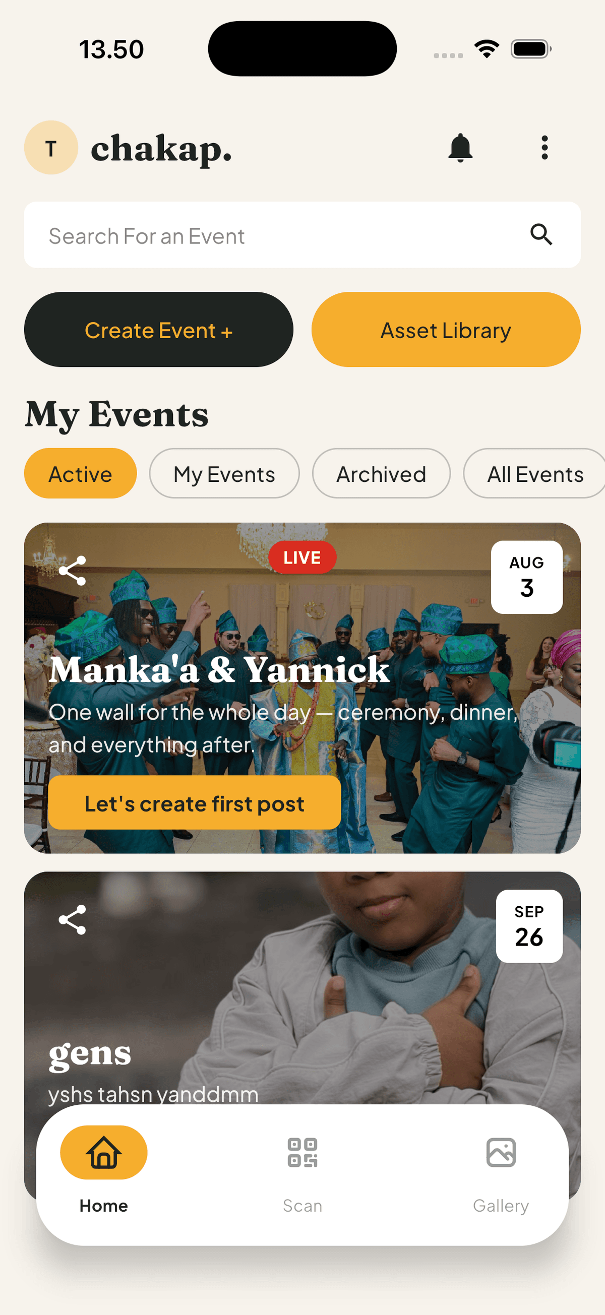 Chakap join event screen
